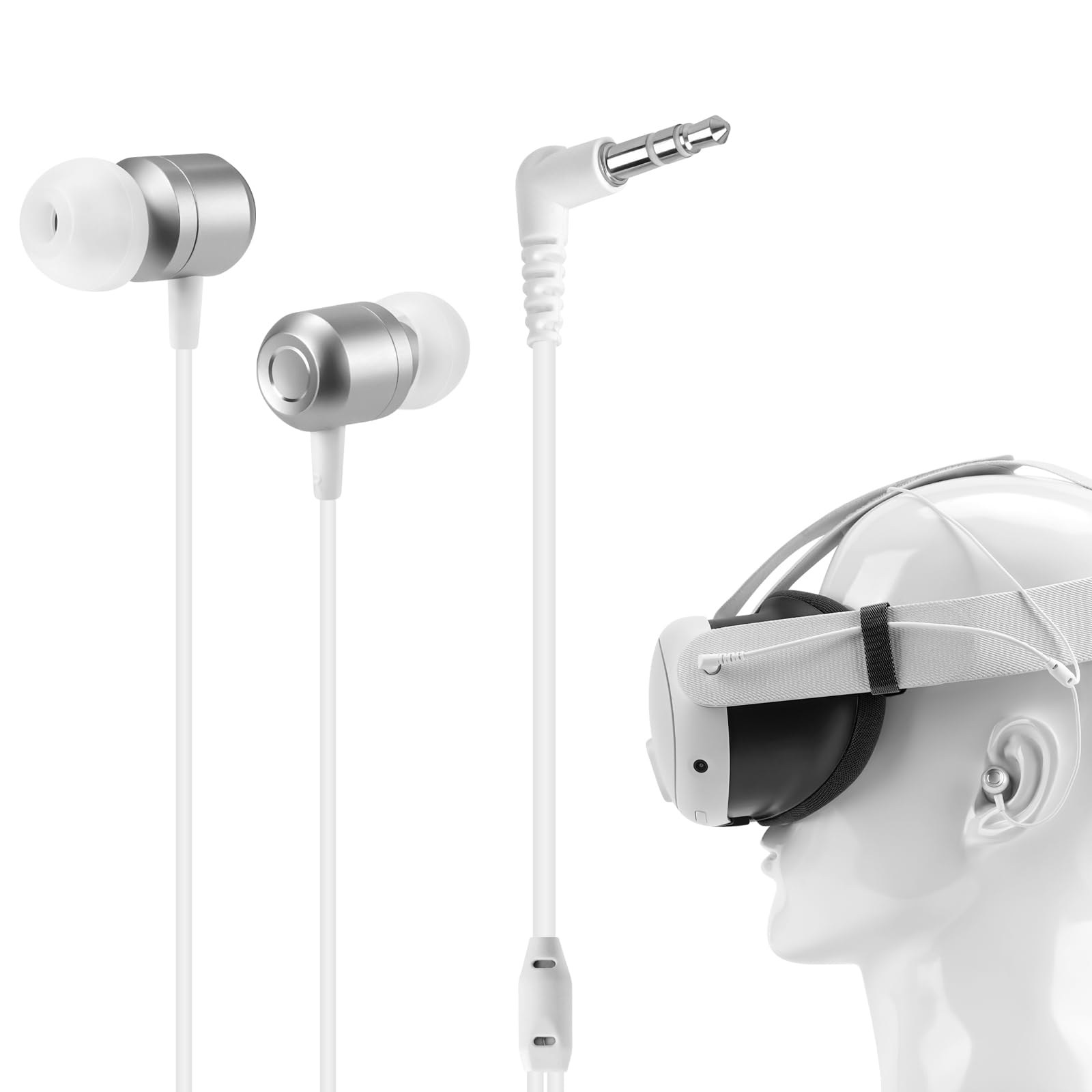GEEKRIA VR Headset Audio Cable Compatible with Meta Quest 3, Short Earbuds with S/M/L Size Ear Tips, 3.5 mm Aux 360 Degree Sound Earphone (Silver)-picture-17