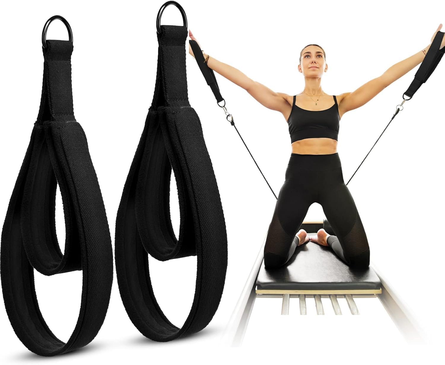 Pilates Straps Double Loop with D-Ring, 2 Pieces, Exercise Bands for Reformer, Yoga, Gym Workout