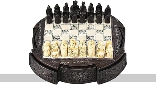 Isle of Lewis - Juego de ajedrez compacto de resina de 9 pulgadas y ajedrez - marrón, fabricado en el Reino Unido