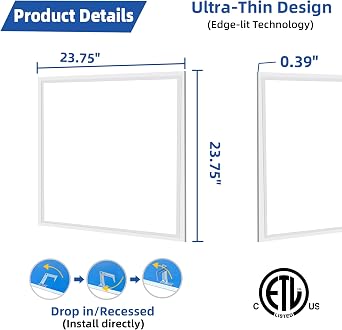 4 Pack 2x2 LED Flat Panel Light, 45W 5800 LM Drop Ceiling Light Fixture, 5000K Commercial Lights,0-10V Dimmable, 2x2 Recessed Edge-Lit Troffer Fixture, 2x2ft LED Troffer Lights for Office,ETL Listed