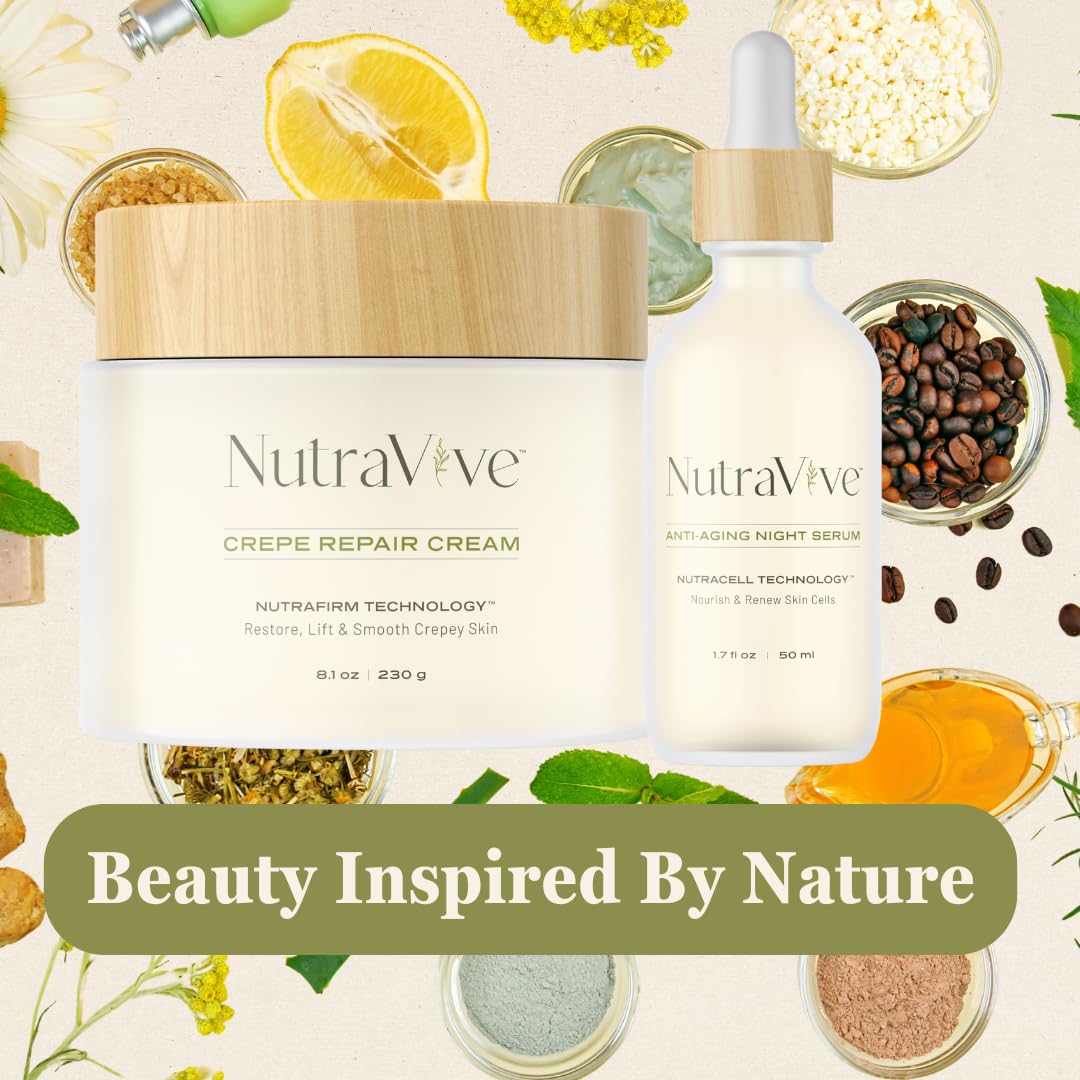 Skin Revival Bundle: Crepe Repair Cream (8.1 Oz) & Anti-Aging Night Serum (1.7 Fl Oz) – Diminish Crepey Skin, Fine Lines & Wrinkles with Powerful Collagen Boosting Formula