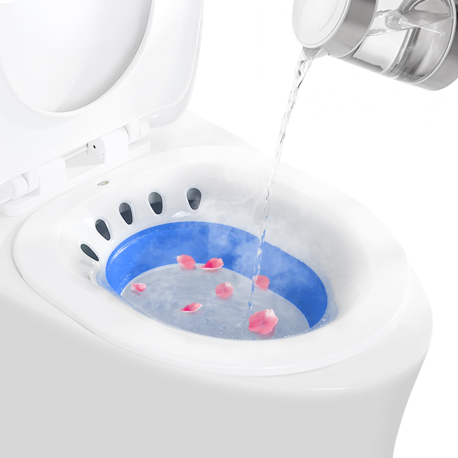 DEANIC Foldable Sitz Bath for Toilet Hemorrhoids Treatment and Post Partum Care, Yoni Steam Bath Seat for Pregnant Women, Bidet Bowl (Blue)