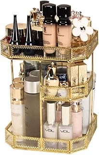 ZHAOJYZ Household Necessities cosmética Caja de Almacenamiento de Cristal giratoria cosmética Caja de almacenaje Transparente de la Vendimia del Metal de sobremesa Tocador de la Novia