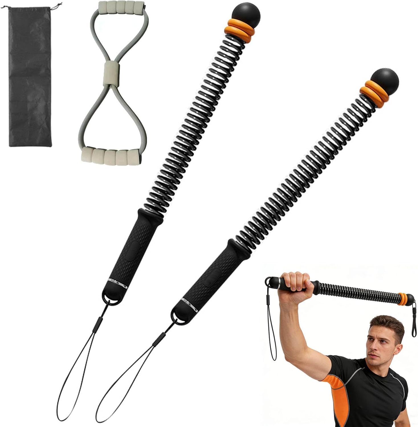 Adjustable Ropeless Battle Ropes Trainer, Cordless Battle Ropes for Home & Gym, Adjustable Weighted Cordless Spring Battle Rope with Resistance Springs, for Full-Body Training (Black)