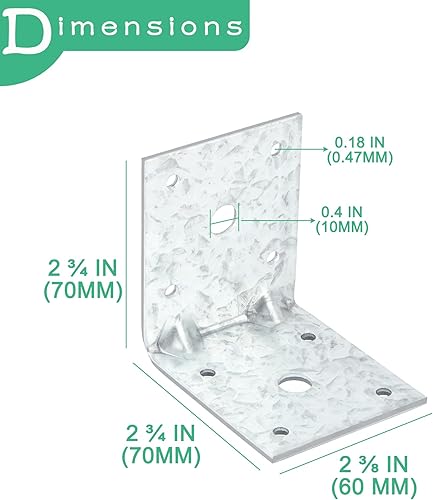 Miniatura 9 de Paquete de 6 soportes de esquina L para soportes angulares HDG de madera, soporte de esquina versátil, antioxidante y refuerzo, 0.098 pulgadas de