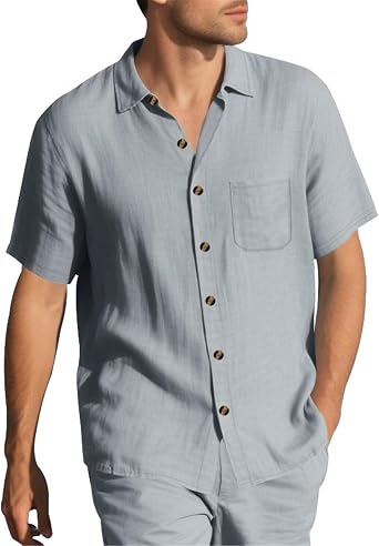 MAFSMJP Mens Summer Lapel Short Sleeve Shirt, Loose Breathable Casual Daily Shirts