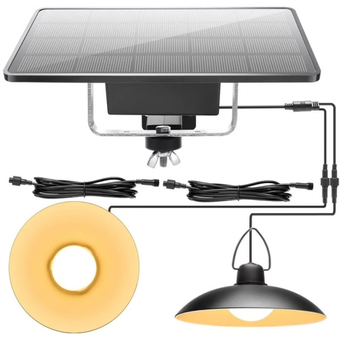 Luces colgantes solares para exteriores/interiores, impermeables, con cobertizo colgante de doble cabeza, lámpara solar de encendido/apagado automático del atardecer al amanecer para porche