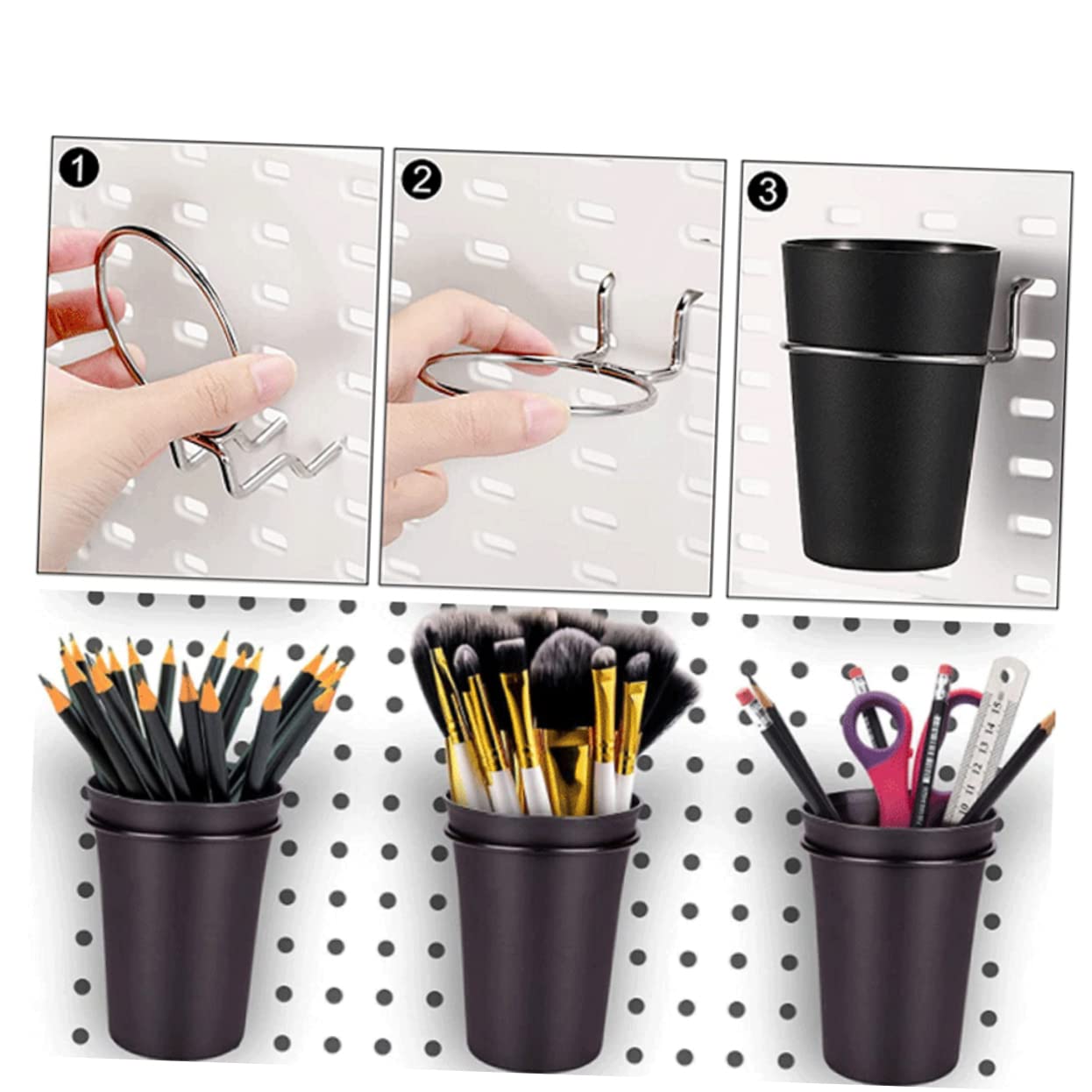 KICHOUSE 5 Sets Pegboard Cups Hooks Set Wall Peg Board Storage Organizer No Drill Needed