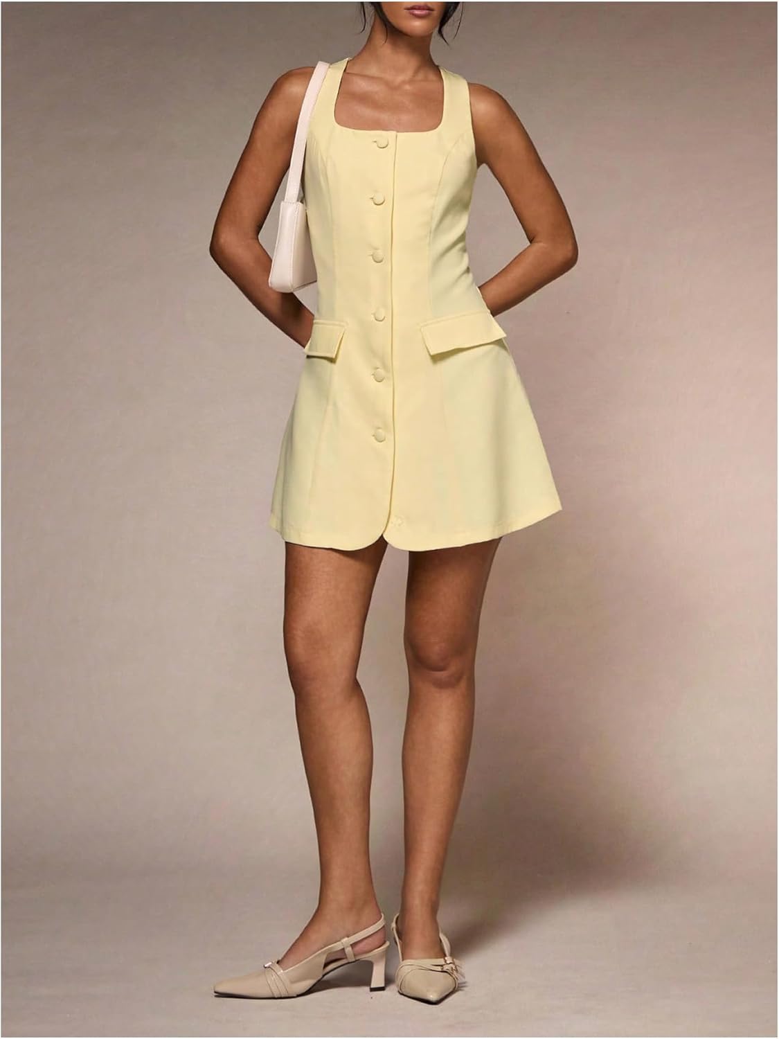 Floerns Women's Elegant Button Up Tank Dress Ruffle Hem Dressy Casual Work Mini Dresses - Image 4