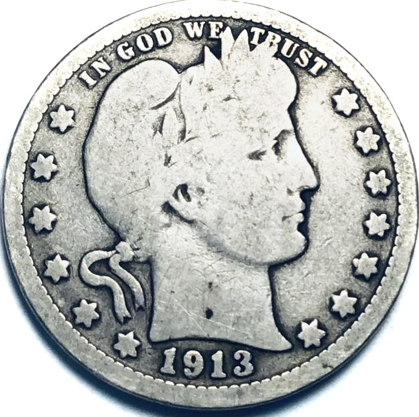 1913 P Barber Silver Quarter Very Good