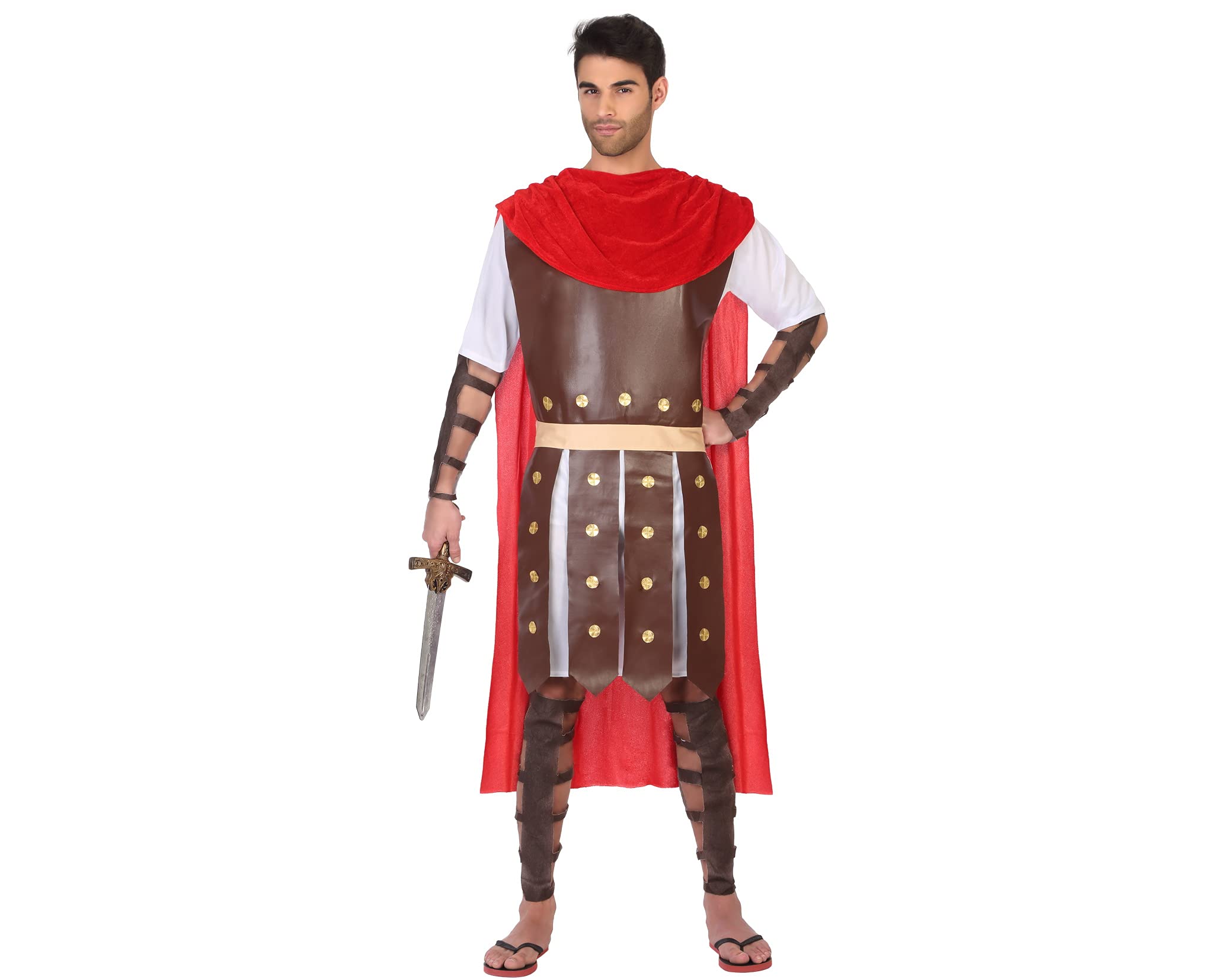 Atosa Disfraz Legionario Hombre Adulto, Gladiador Amante de las Batallas Antigua Roma, Formado por Capa, Túnica, Puños y Espinilleras, Sobrio y Eficaz para Cualquier Ocasión
