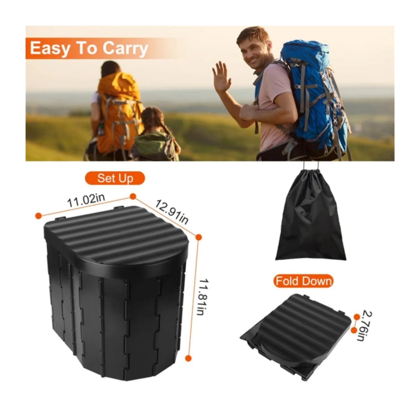 Inodoro Plegable Inodoro portátil de Camping for Adultos. Inodoro Plegable portátil con Tapa. Bolsa de Transporte. 1 Rollo de Bolsas de Basura.