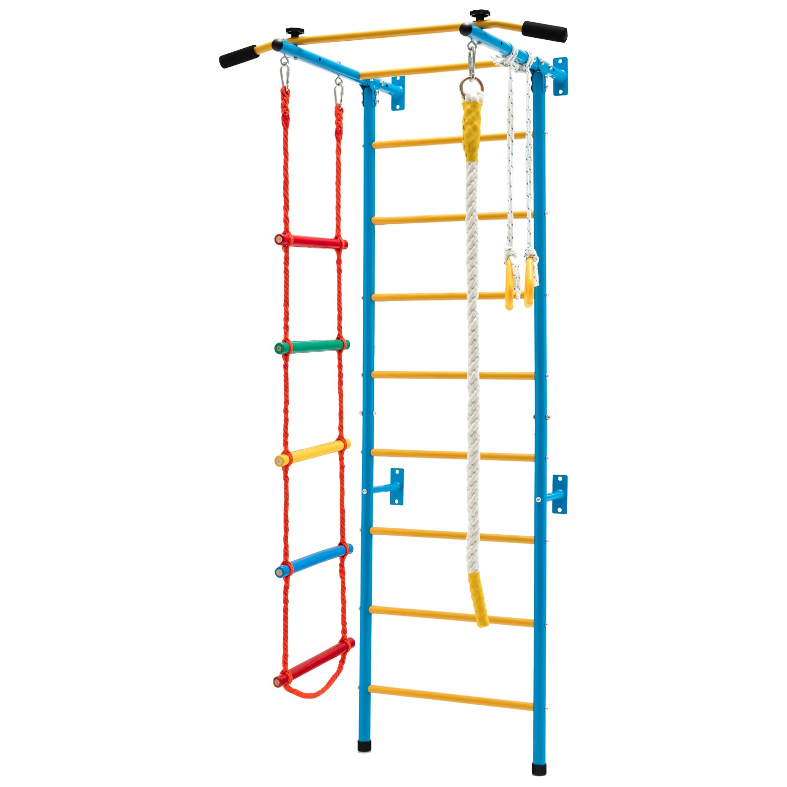 COSTWAY Ścianka wspinaczkowa dla dzieci, metalowa ścianka gimnastyczna, sprzęt gimnastyczny, rusztowanie wspinaczkowe, 107 x 83 x 223 cm, sprzęt sportowy dla dzieci i dorosłych do 100 kg (żółty i