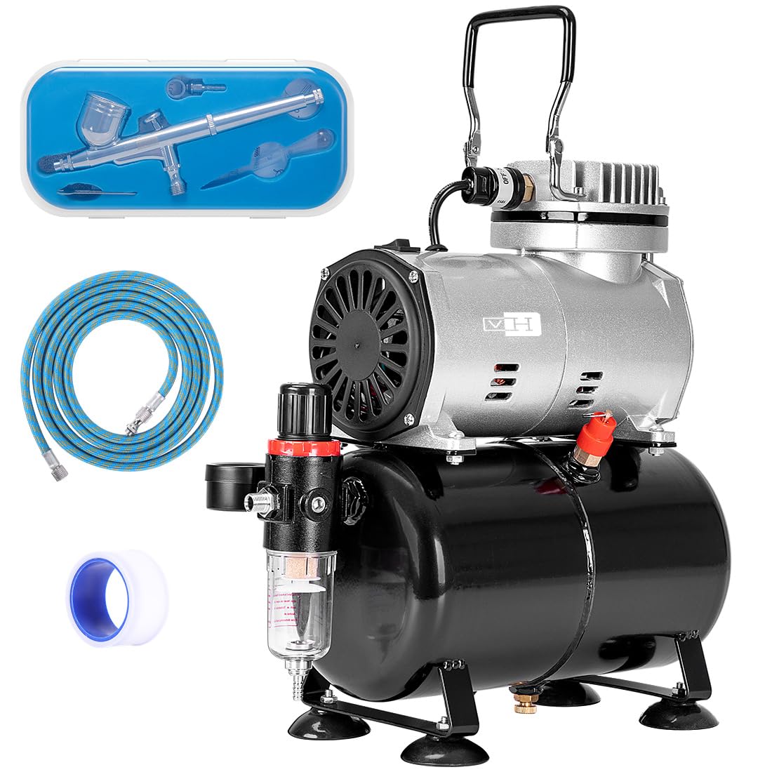 VIVOHOME Airbrush Kit with 1/5 HP Professional Air Compressor with 3L Tank, Quiet Air Brush Paint System Set with 0.3mm Dual Action Airbrush Gun and Tape, Gravity Feed