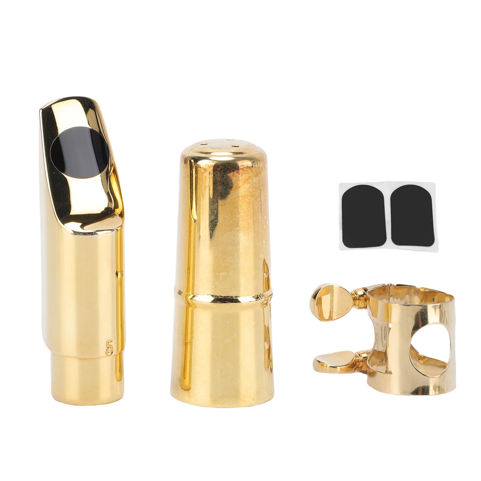 Bocchino Sassofono Soprano Set, Bocchino Saxofono Sax di Ottone con Cuscinetto di Ligatura del Cappuccio per Prestazioni 5#