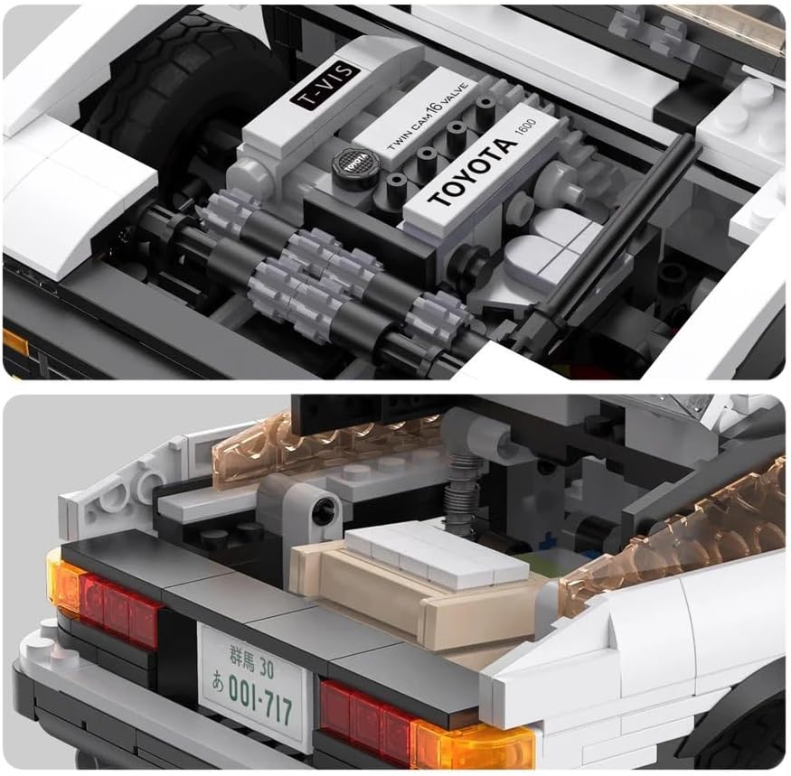 Close-up of the CaDA AE86 Trueno model's engine and rear storage area.