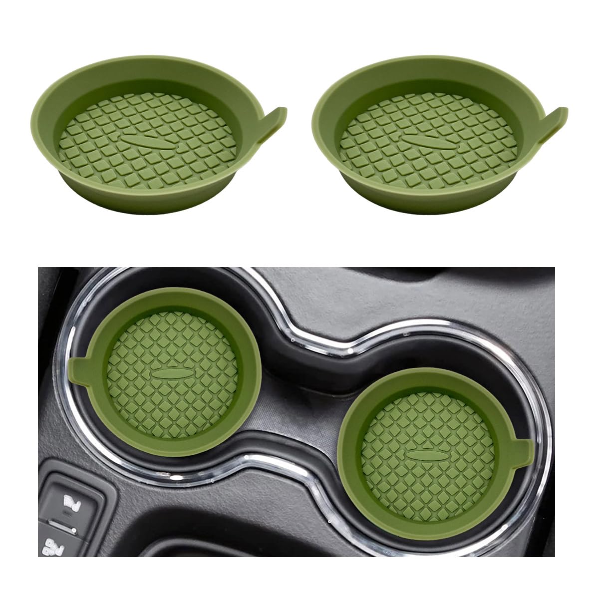 Ohleats 2 PCS Car Cup Coaster, 2.75 Inch Silicone Non-Slip Auto Cup Holder Insert Coasters, Universal Recessed Drink Cup Mat for Most Vehicles, Interior Decor Car Accessories (Desert Sage)