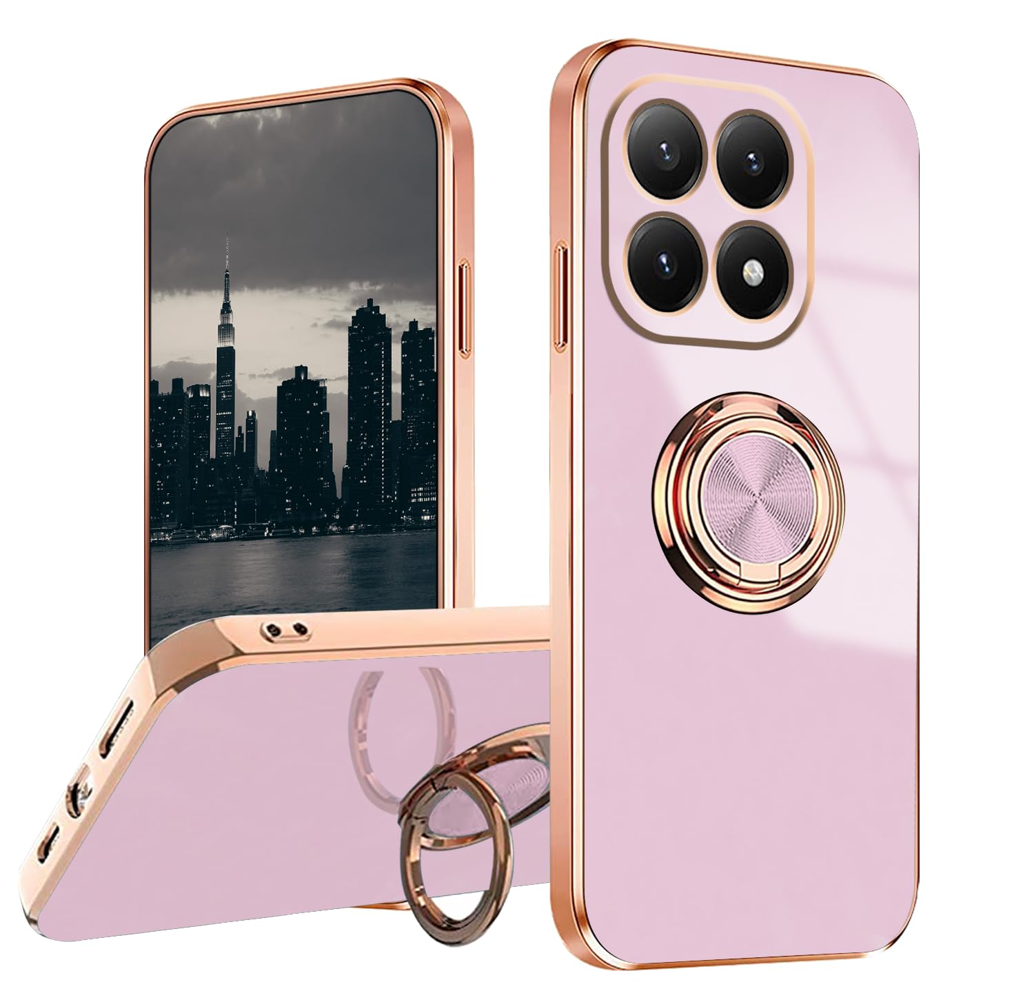 for Xiaomi 15T Case with Magnetic Stand, Phone Case for Xiaomi 15T Silicone with Ring Holder Shockproof Slim Thin Luxury Plating Bumper Cover (Purple)