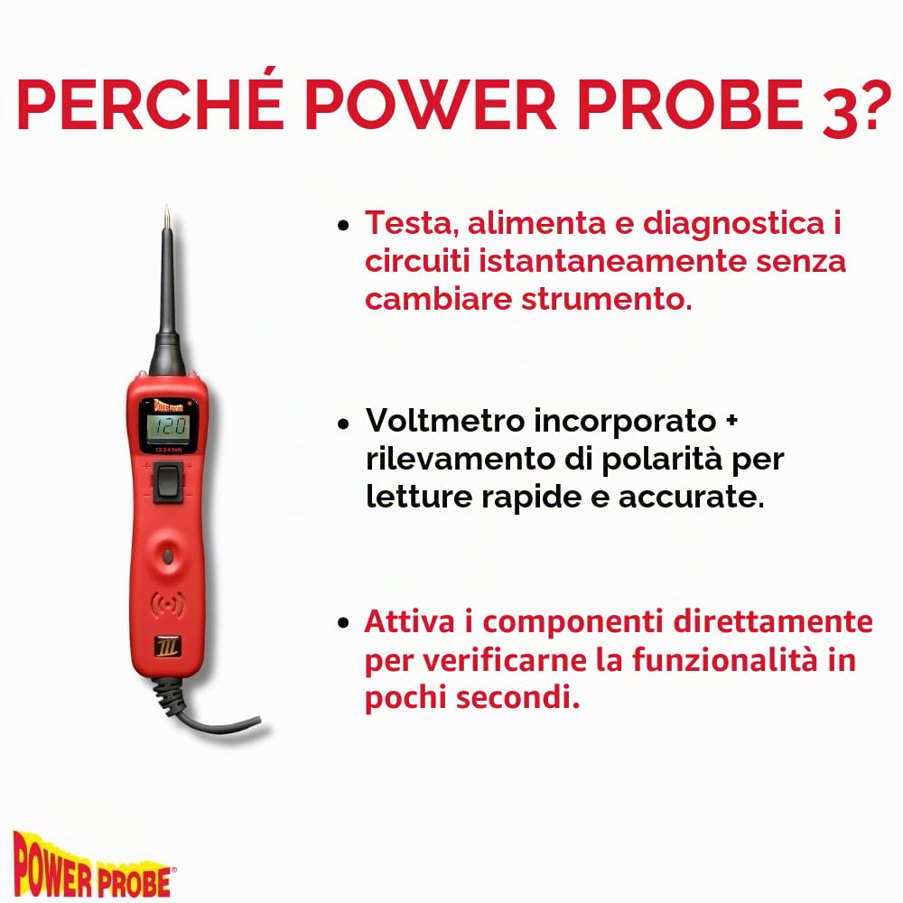 Powerprobe 3 Tester per circuiti automobilistici 12-24V Strumento diagnostico del Sistema Elettrico - PP3CSRED