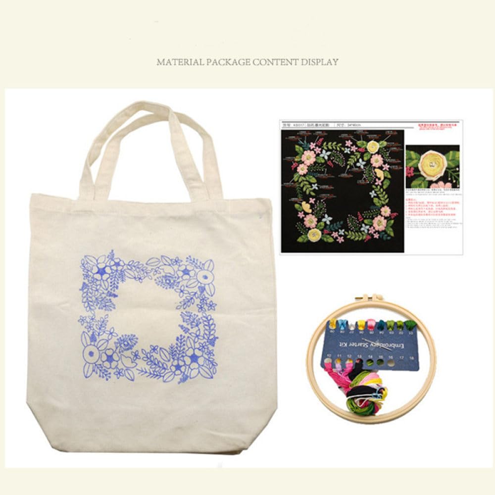 Cachpib Kit Ricamo Fai Da Te Borsa Tote – Motivo Floreale Prosperous, Con Telaio In Bambù, Fili E Aghi, Per Principianti - 4