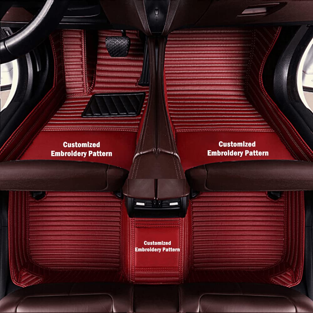 Custom Personalized Floor Mats for Cars - Luxury Full Coverage All Weather Mats, Anti-Slip Leather Mat Set, Fit for 99% of Cars, SUVs & Trucks (Wine