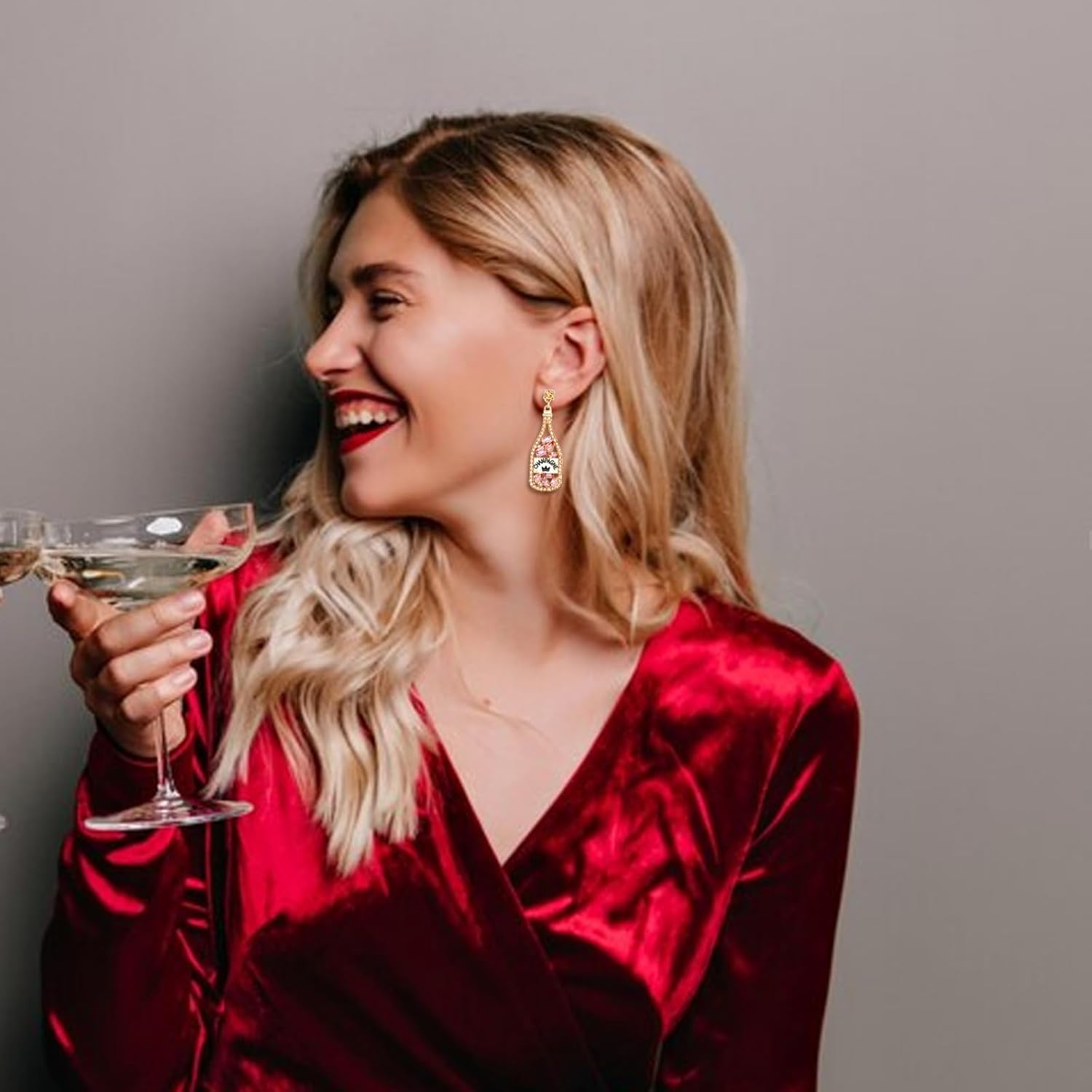 Champagne Earrings for Women Beaded Champagne Bottle Margarita Tequila Earrings Crystal Wine Glass Dangle Earring Holiday Party Celebration Outfit Accessories Jewelry Gifts - Image 4