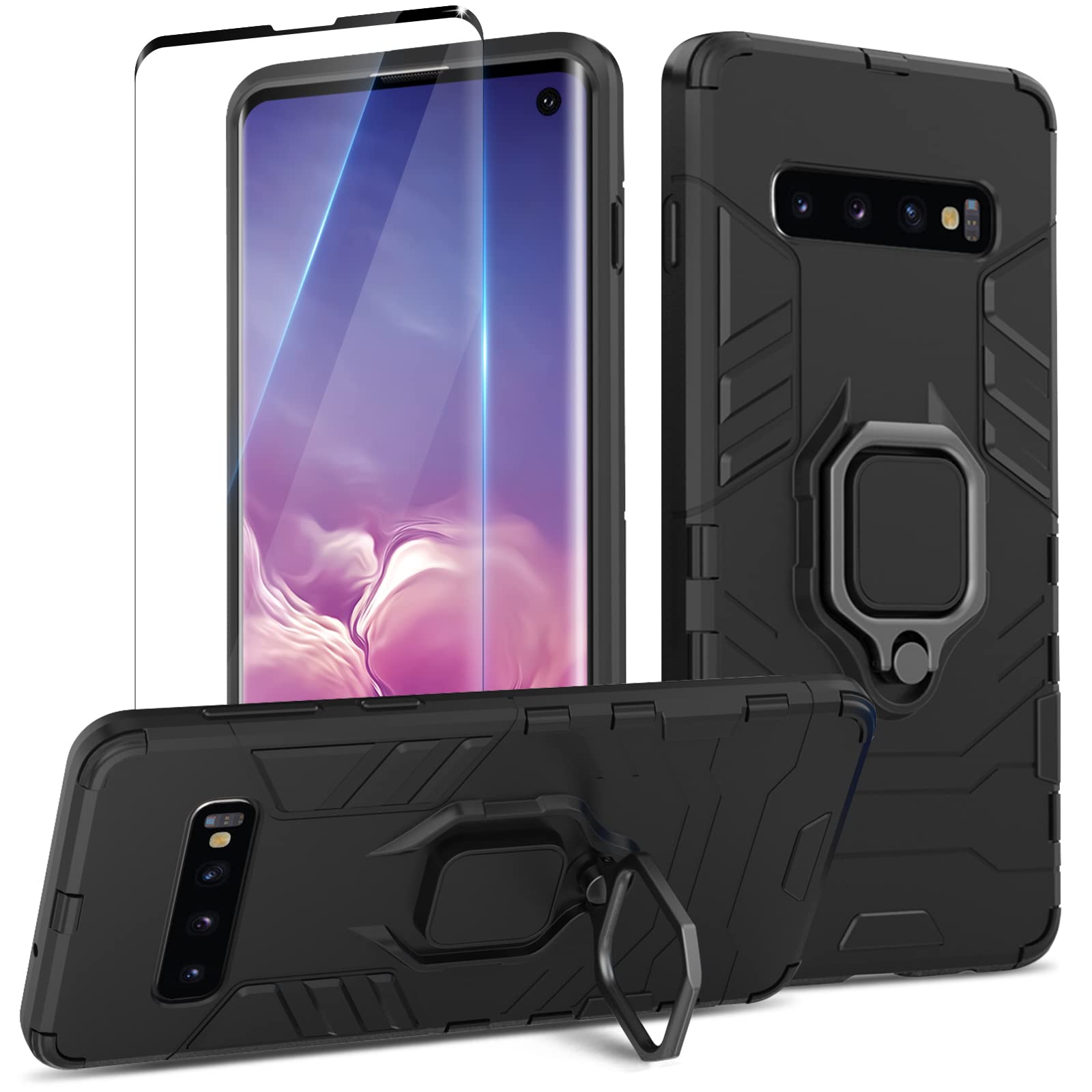 Funda para Samsung Galaxy A13 4G con Cristal Templado Protector Pantalla, Carcasa Antigolpes con Soporte anular metálico, Case Protectora de Grado Militar, Negro — view 44