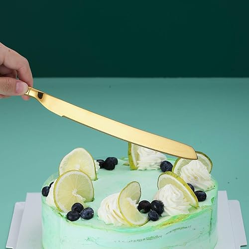 Miniatura 8 de Berglander Servidores de pastelería de pastel de oro, juego de servir de acero inoxidable, juego de cuchillos para pasteles y servidores, perfecto