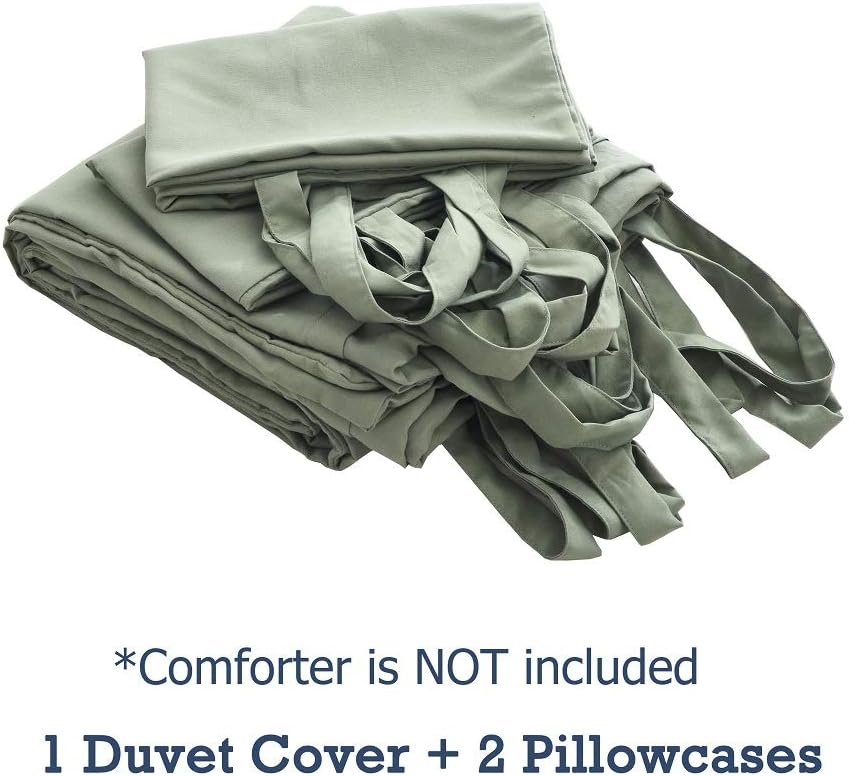 M&Meagle Duvet Cover Green,Solid Color Bowknot Design,100% Microfiber Treated by Washed Cotton Process,Feels Like a Very Soft Cotton-Queen Size(3Pcs,1 Duvet Cover 2 Pillowcases)