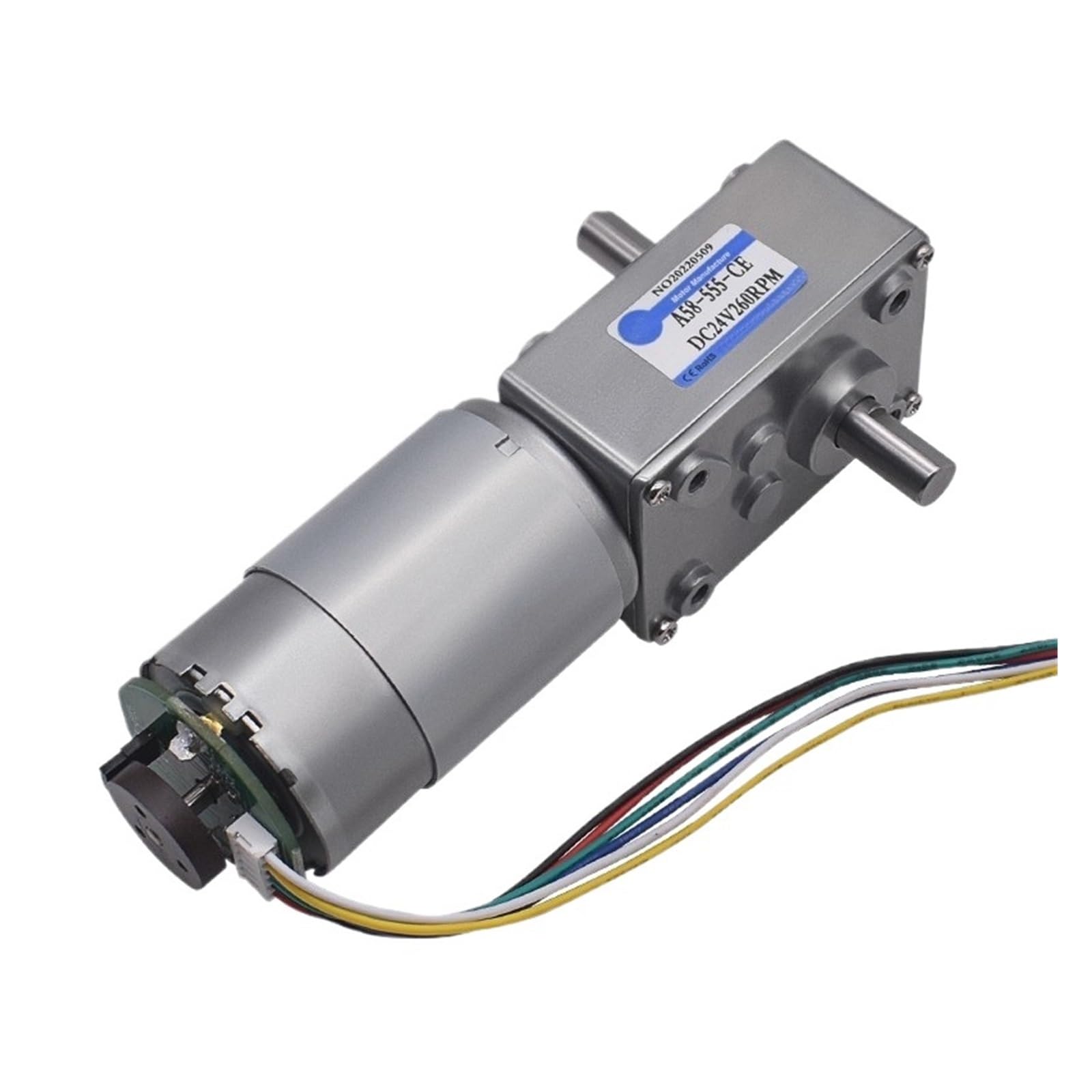 A58SW-555 Doppelwellen-Gleichstrom-Schneckengetriebemotor 12V 24V mit Encoder(260rpm,24V)