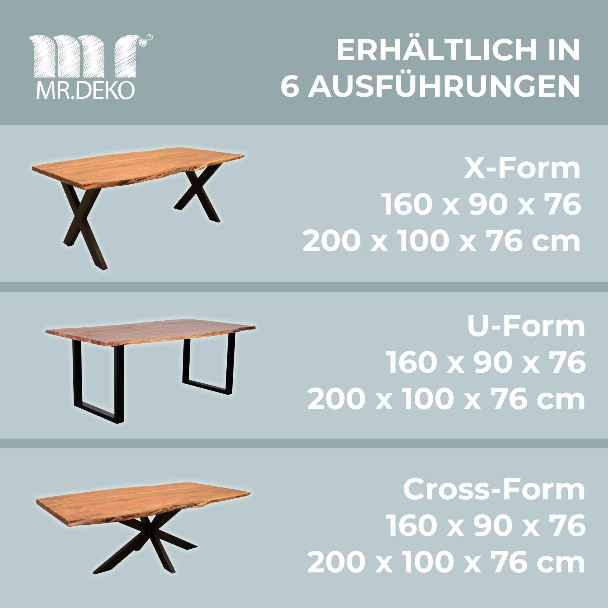MR. DEKO Esstisch Baumkante Catania | Küchentisch Massiv-Holz 160x90x76cm