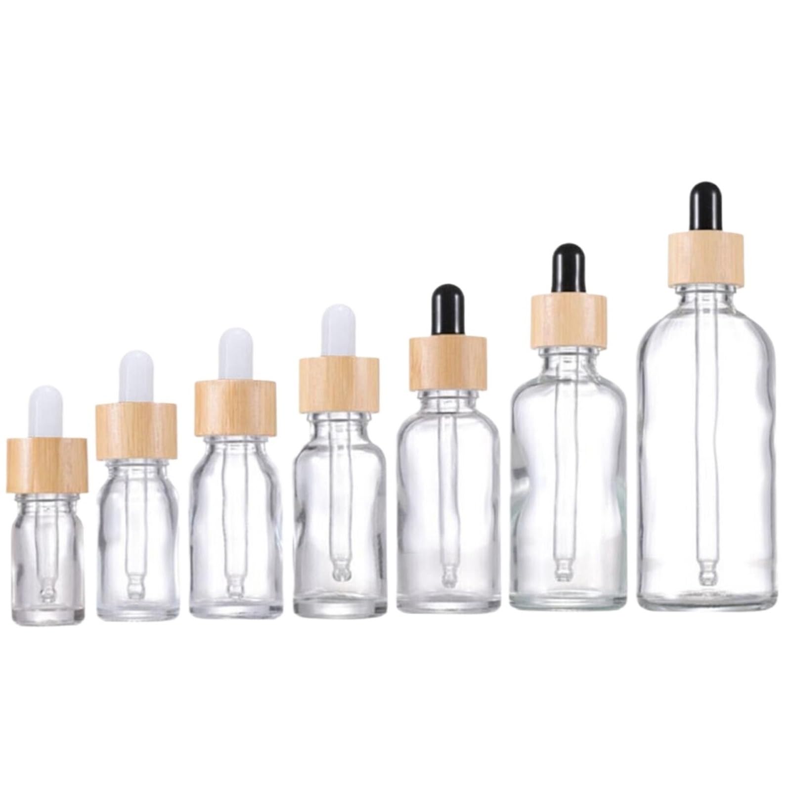 TRRYUIP Mini Pipette Dropper Bottle Frosted Dropper Glass Aromatherapy Liquid Bottles For Essential Massage Oil Pipette Refill Wood Lid(Clear,Black top head,1x 10ml)