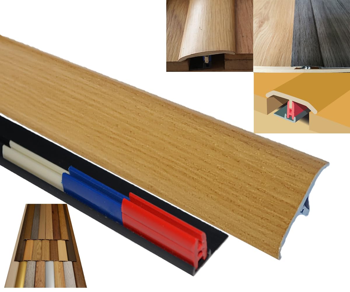 Oak Laminate Door Threshold Adjustable Height/Pivots 50mm x 90cm Easyclip