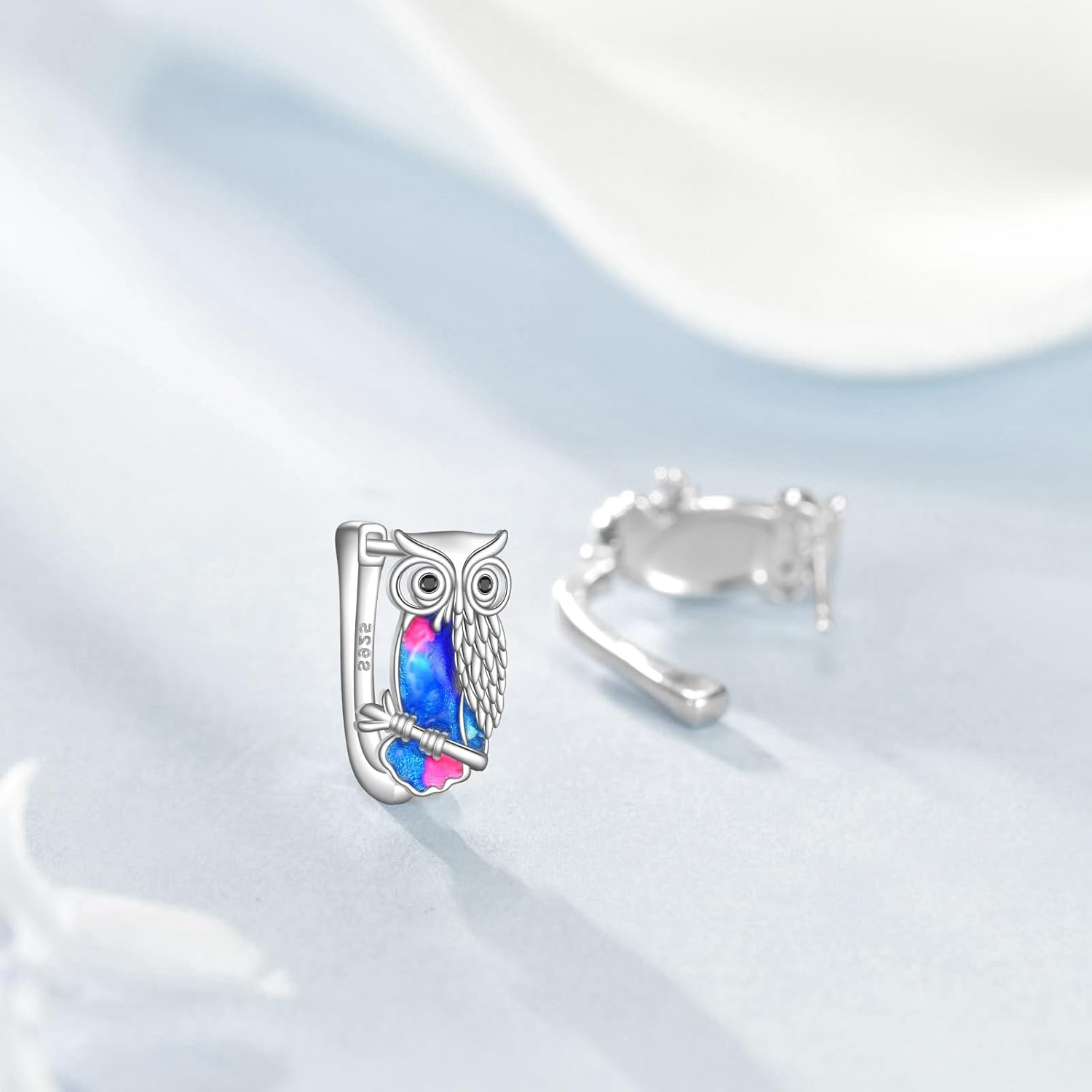 Owl Earrings 925 Sterling Silver Hoop Earrings for Women Owl Jewelry Anniversary Birthday - Image 3