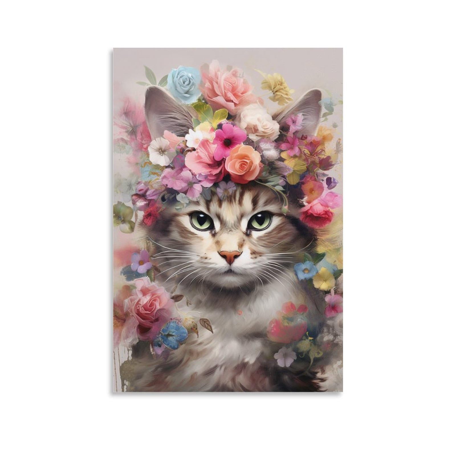 Foccar Unframe-Style-1 Canvas Wall Art Country Crown Cat Wall Decorations For Living Room Realism Chic Portrait Contemporary Hang Pictures Wall Artwork
