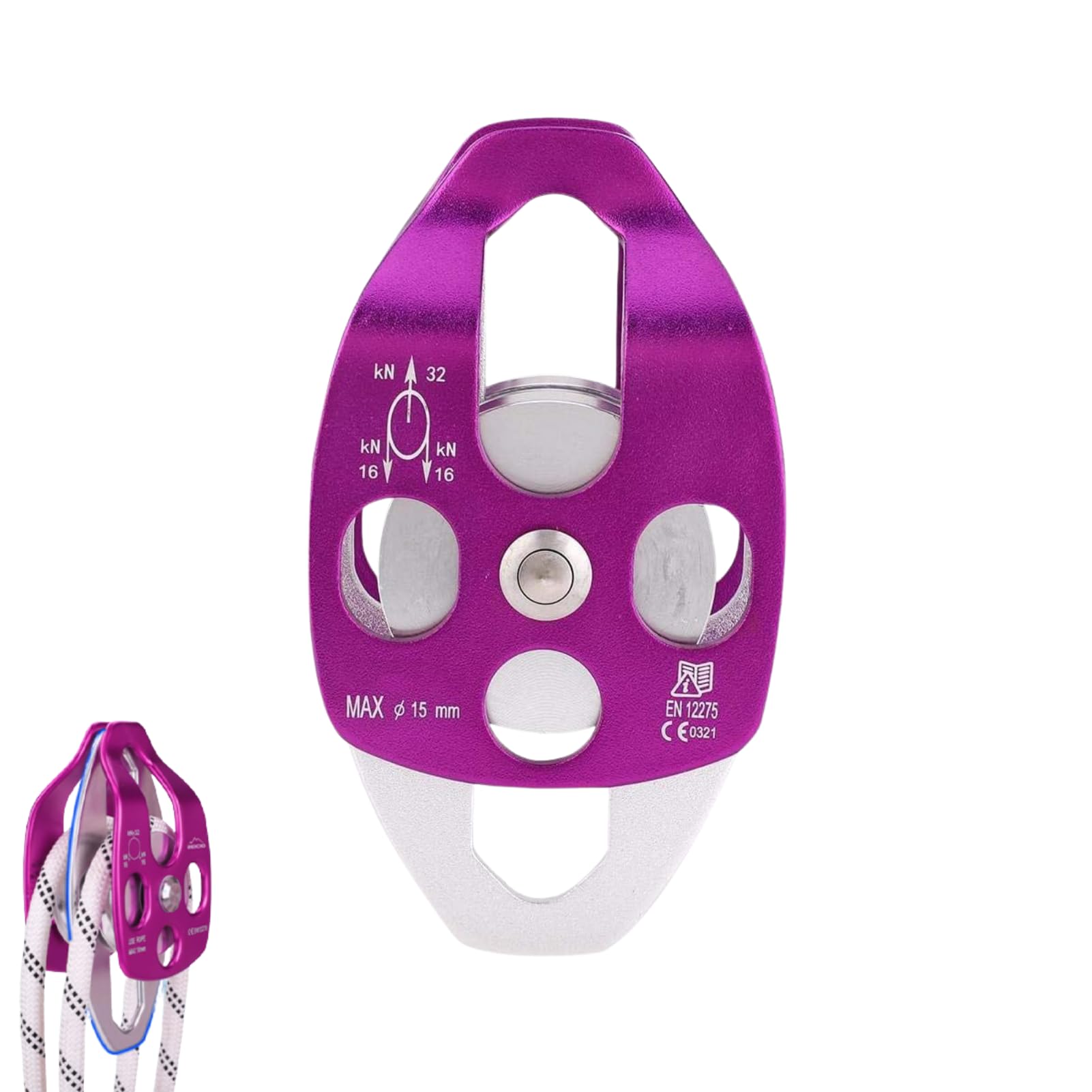 Polea Escalada 32 Kn Tandem Pulley Polea Aluminio Con Giro Lateral Poleas De Cuerda De Transporte Para Cuerdas Textiles Con 15 Mm, Para Cuerda De Roca Trabajo En Altura