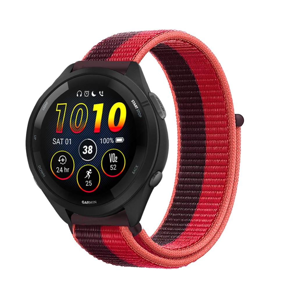 Niboow Bracelet 22mm Pour Garmin Forerunner 265/255/255 Music, Vivoactive 4, Venu 2, Active - Nylon Rouge Violet