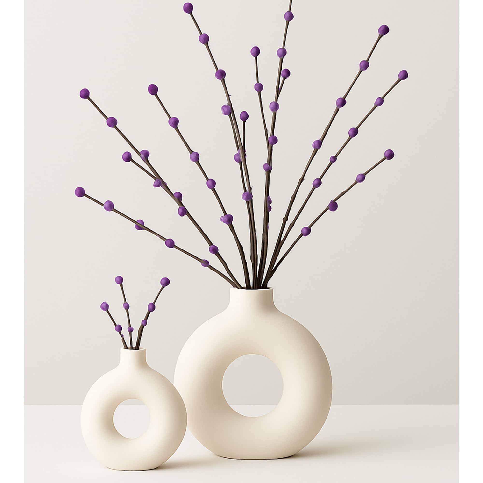 Natural Dried Sola Rose Stick Flower with 2 Donut Vase 6 Inch & 8 Inch for Home Decor,Office,Table Corner Decoration ( Purple Flower Stick Pack of 10 )-image-44
