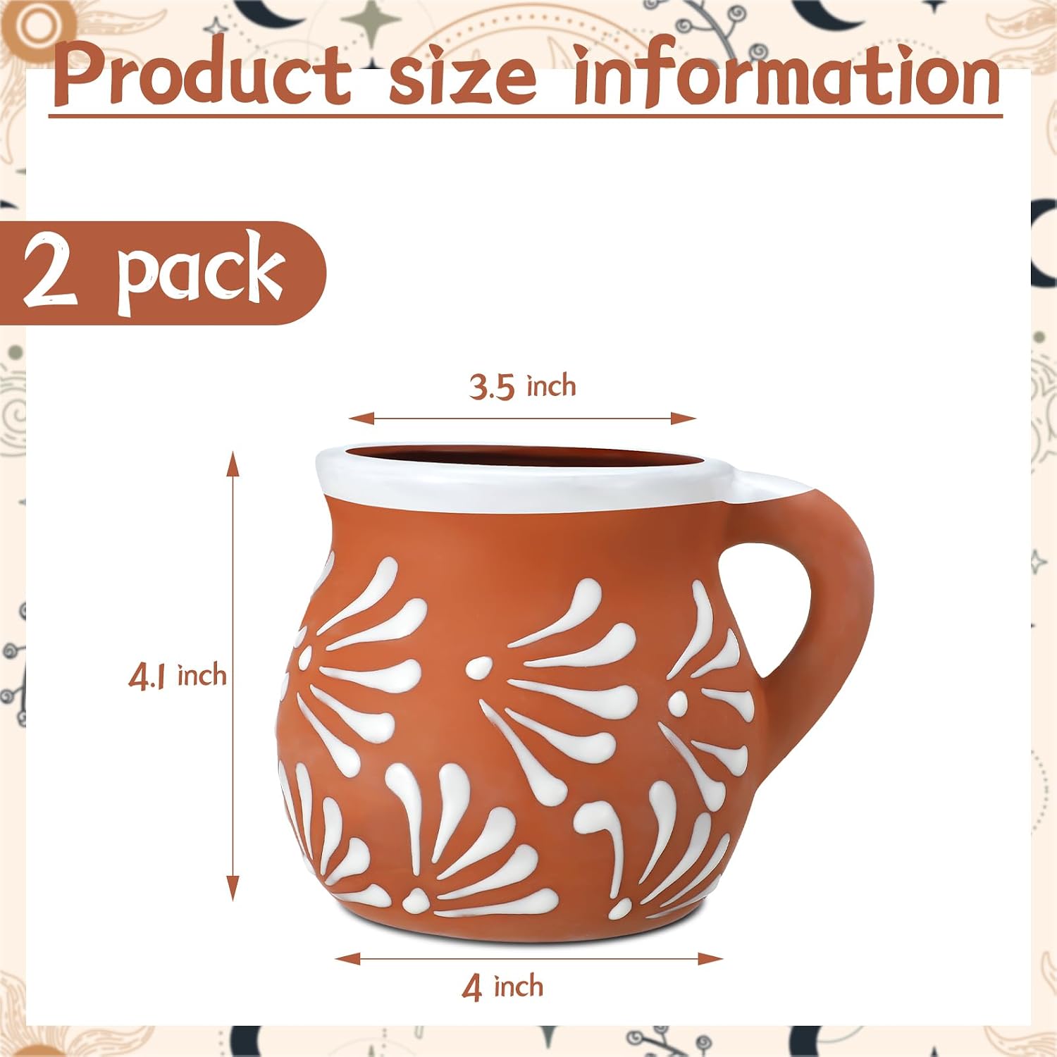 Baderke 2 Pack 12 oz Mexican Clay Mugs Mexican Coffee Mugs Pottery Cups