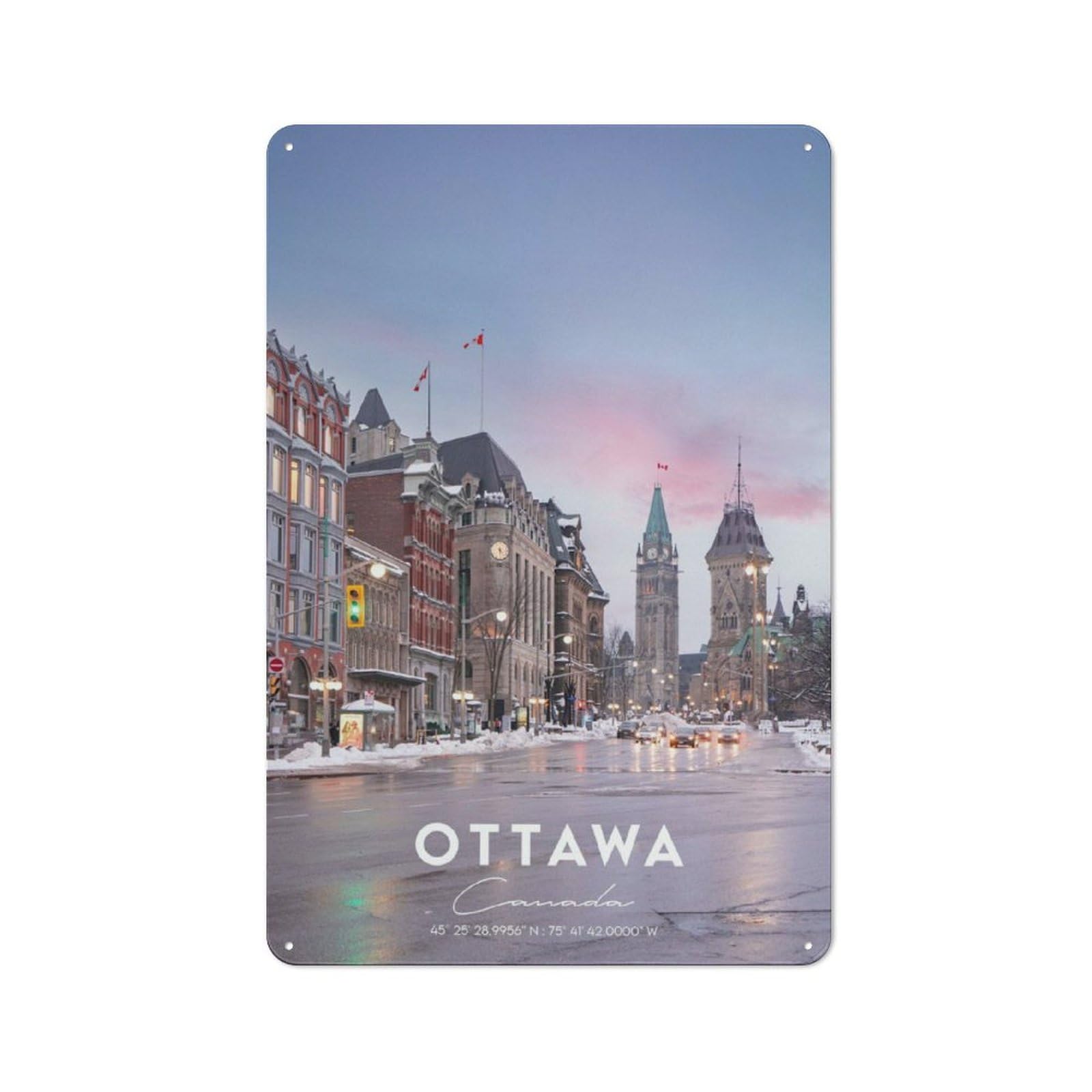 Junmoney Ottawa 4 Industrial-Style Metal Plaque 30X20cm For Hallway Wall, A Winter Wall Decor Update For Hallway Decor Lovers