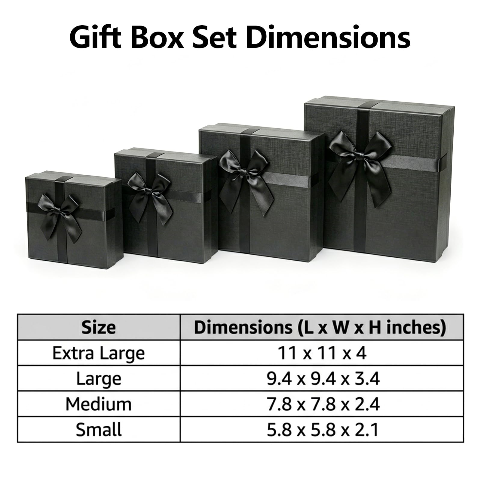 Giftilious Schwarze Geschenkboxen mit Deckel, 4 Stück, verschachtelte Geschenkpapierboxen für Geschenke, Luxus-Geschenkbox für Hochzeiten, Geburtstage, Jubiläen und alle Anlässe