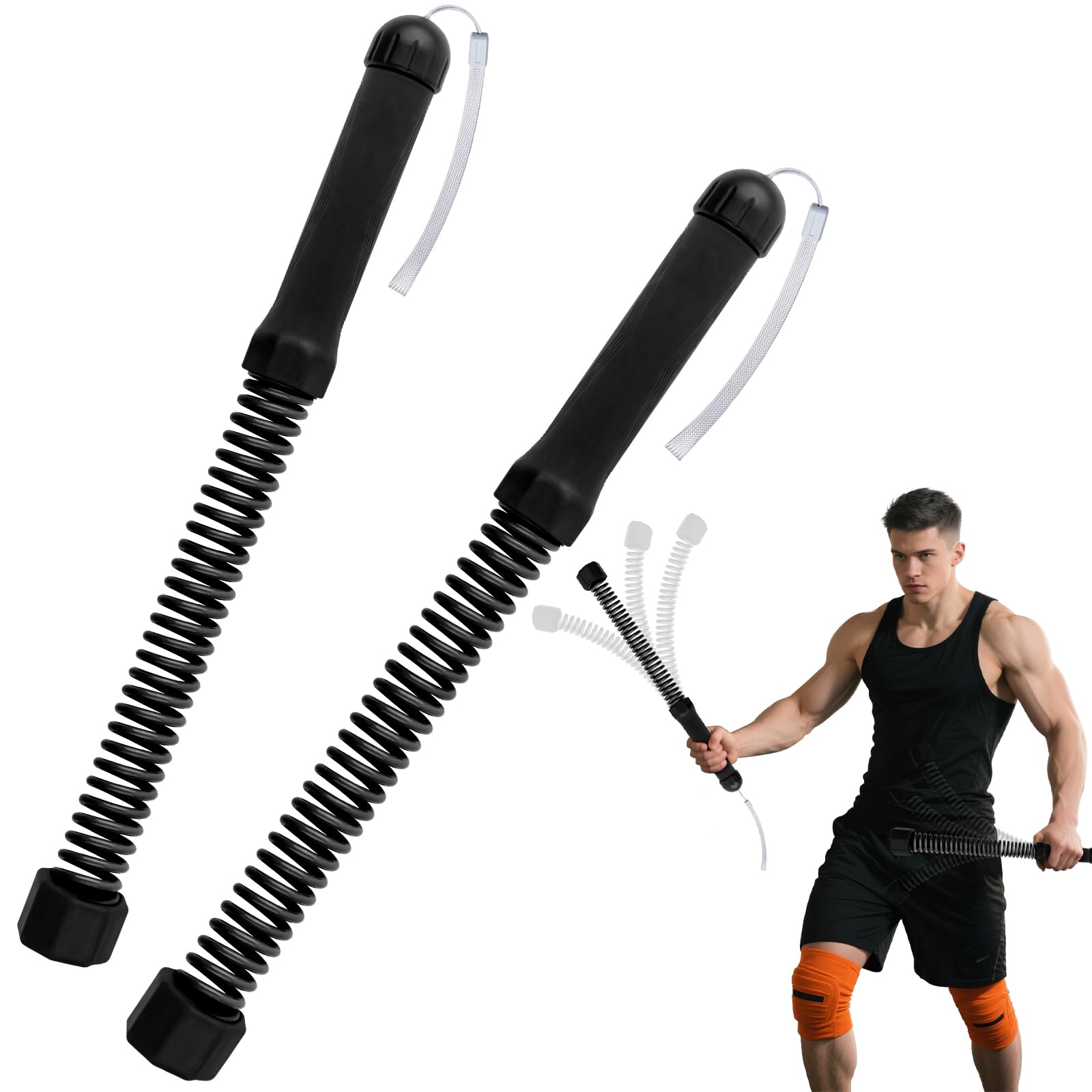 Ropeless Battle Rope, 2PCS Upgrade Weighted Cordless Battle Ropes Portable Silent Home Workout Equipment with Non-Slip Handle for Full Body Toning, HIIT & Cardio (1.55Kg black)