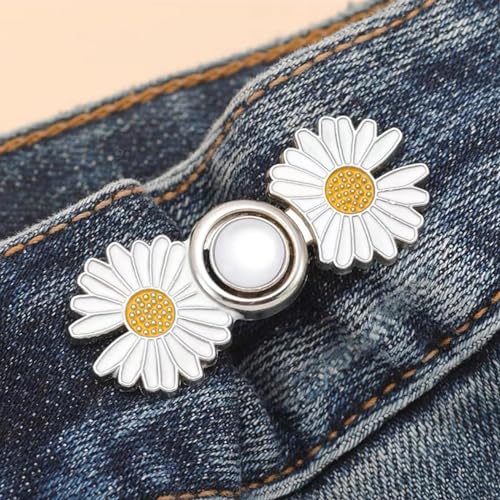 Detachable Jean Button 2 Pair Pant Waist Tightener, Adjustable Waist White Flower Buckle Set for Loose Jeans to Make Tighter, Instant Clips Button Pins for Skirts, No Sewing Waist Adjuster - Image 3