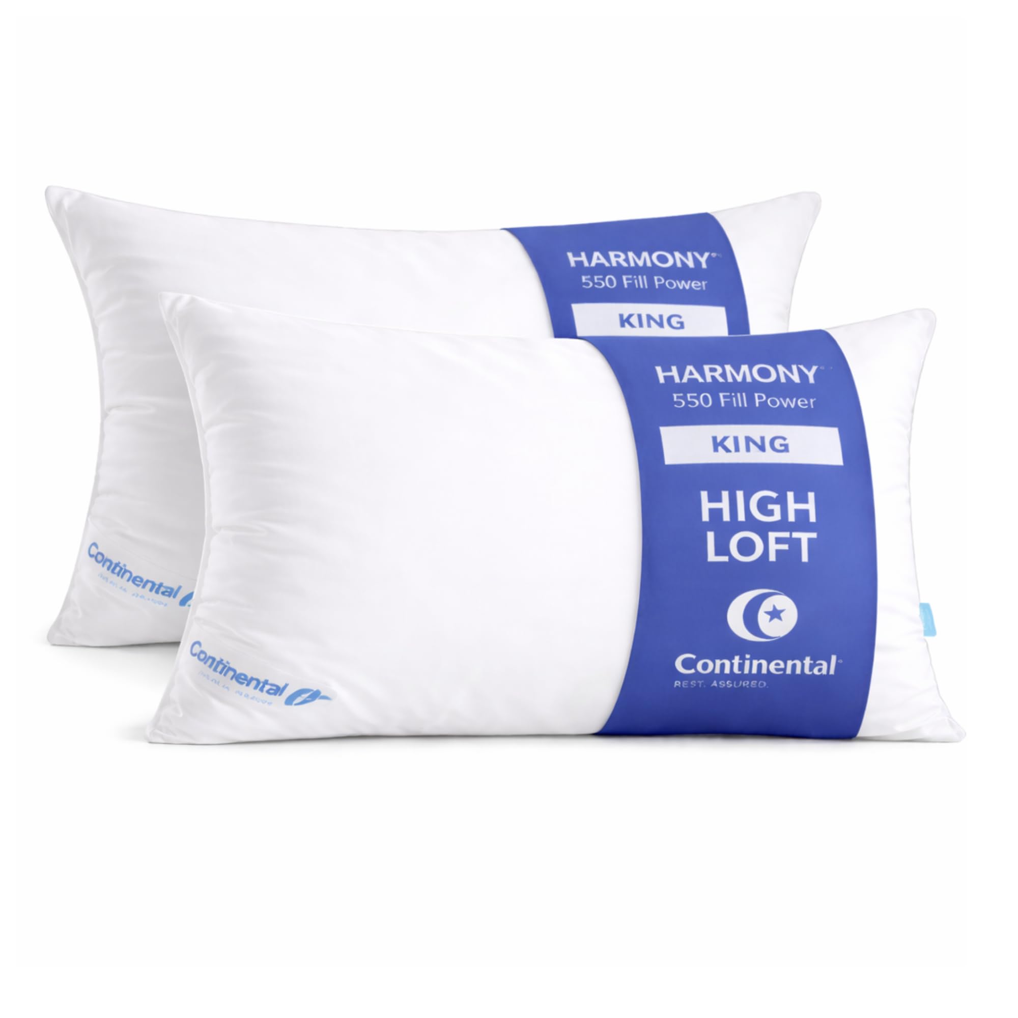 Continental Bedding Harmony White Goose Down Pillow 550 Fill Power Firm Loft 100 Percent Cotton 400 Thread Count Shell King Size 2 Pack Made in USA