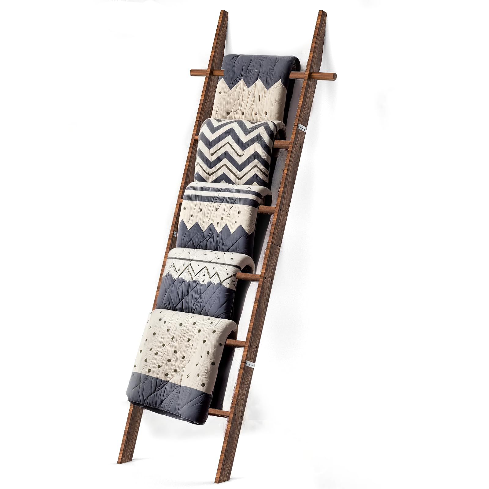 Farmhouse Wooden Blanket Ladder with Removable Hooks Brown 6-Tier
