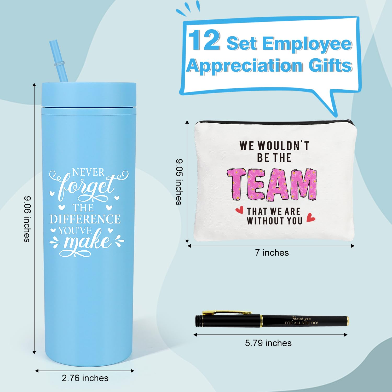 iAOVUEBY 12-teiliges Set für Mitarbeiter, Wertschätzungsgeschenke, Dankeschön-Geschenke für Kollegen, Lehrer, Krankenschwestern, 680 ml, Kunststoffbecher, Make-up-Taschen, Stift, Dankeschön, Geschenk