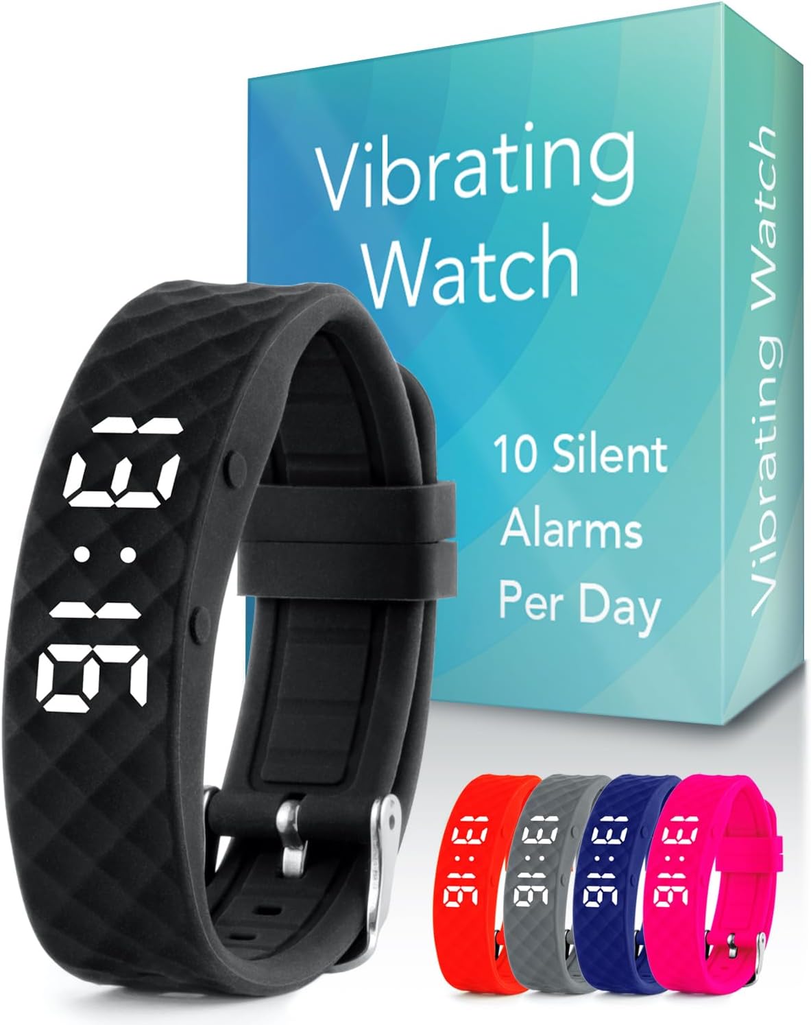 TabTime Vibrating Alarm Reminder Watch (Black) with up to 10 Personal