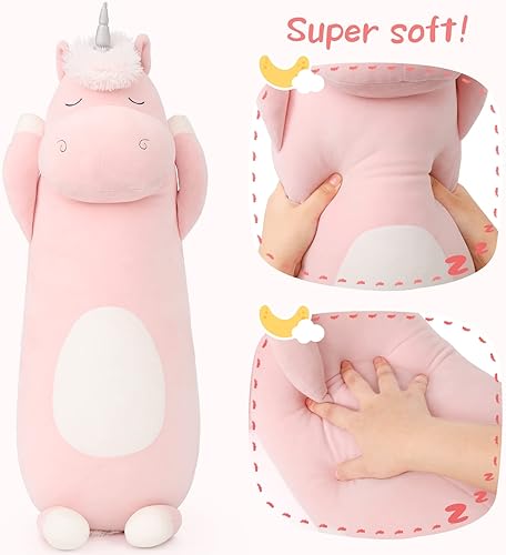 Vista 5 de MorisMos Almohada corporal de unicornio de 36.2 pulgadas, almohada grande para abrazar, animal de peluche de unicornio, juguete de felpa suave