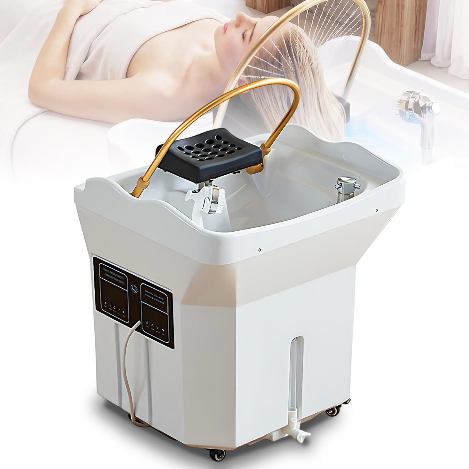 Wangyingxu Professional Head Spa Equipment, Portable Shampoo Bowl, with Thermostatic Waterfall Circulation, 60L Water Tank, Mobile Shampoo Basin, for Salon Scalp Care