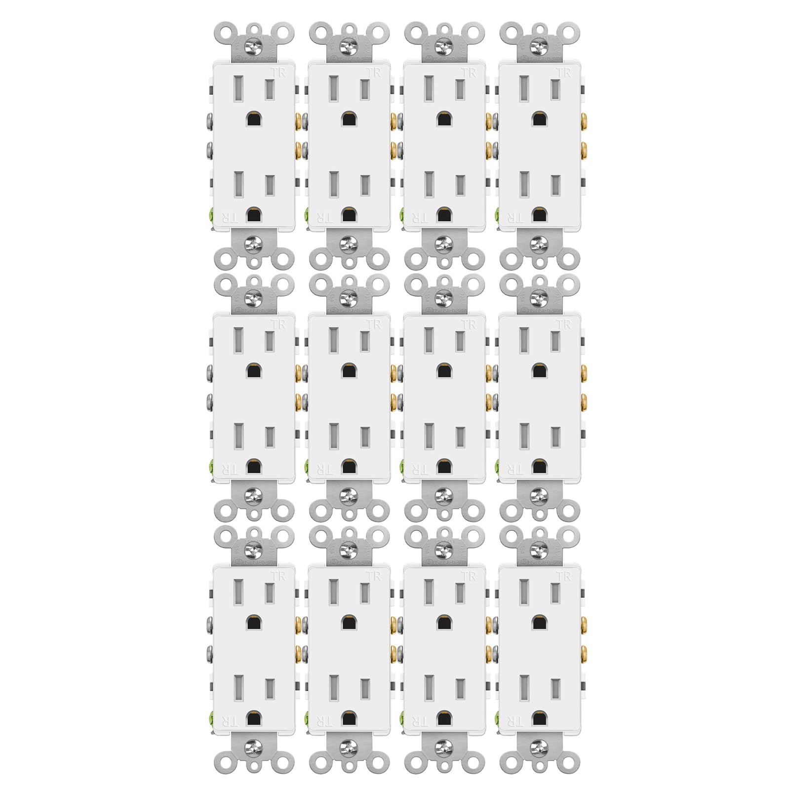 White Outlet,Greencycle 12 Pack 110V 15 Amp Tamper Resistant,Residential Commercial Grade,Ultra-Slim,Heavy Duty,Self Grounding,UL/Cul Listed